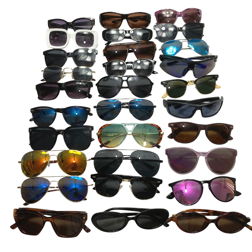 Lot Of 30 Mixed Sunglasses Unisex OS Multisize Multicolor Aviator Sport Retro